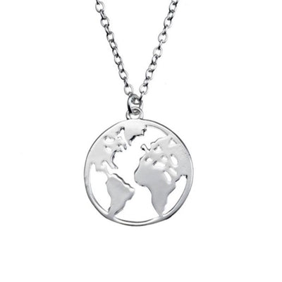 A detailed close-up of the stunning sterling silver globe pendant, capturing its intricate craftsmanship and symbolic charm. The smooth, polished finish of the pendant exudes sophistication, making it a meaningful and stylish statement. A true celebration of adventure and connection.