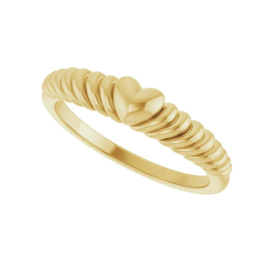 Croissant Domed Heart Ring in 14ct Yellow, White or Rose Gold