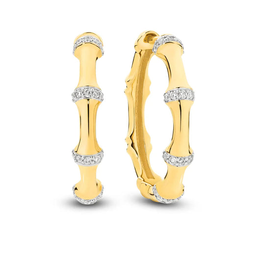 9ct Gold 0.20ct Diamond Bamboo Style Hoop Earrings