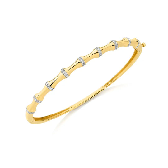9ct Gold 0.34ct Diamond Bamboo Inspired Bangle