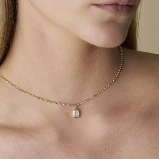 9ct Gold 1ct Lab-Grown Emerald-Cut Diamond Pendant