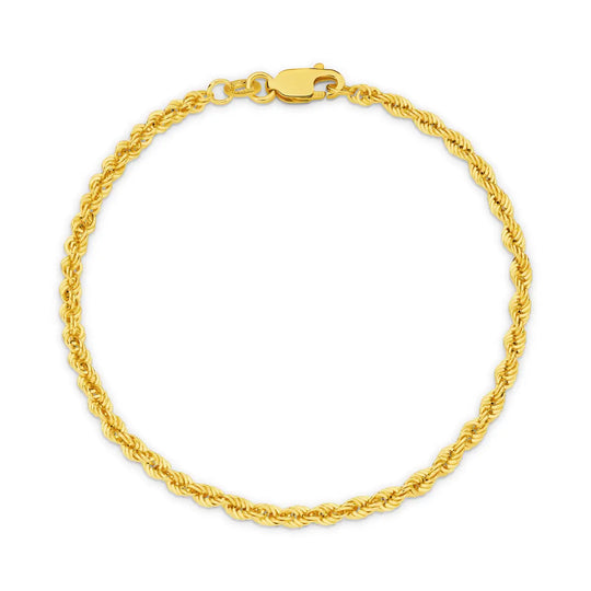 9ct Gold 2.72mm Hollow Diamond Cut Rope Chain Bracelet