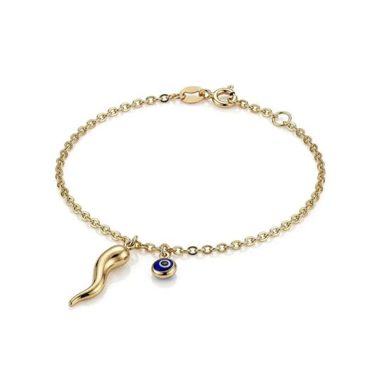 9ct Gold Nazar & Italian Horn Bracelet
