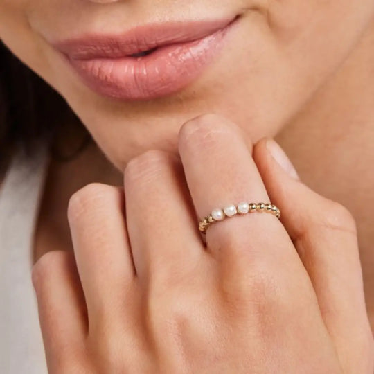 9ct Gold Freshwater Pearl Trio Beaded Ring