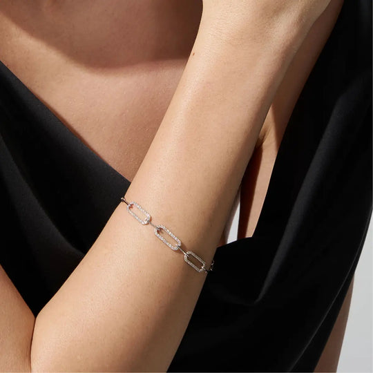 9ct White Gold 0.53ct Diamond Paperclip Link Bracelet