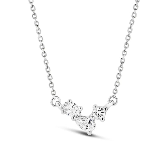 9ct White Gold 0.25ct Lab-Grown Mixed Shape Diamond Cluster Necklace