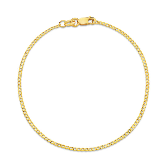 9ct Yellow Gold 1.54mm Flat Curb Chain Bracelet 19cm - Italian Made