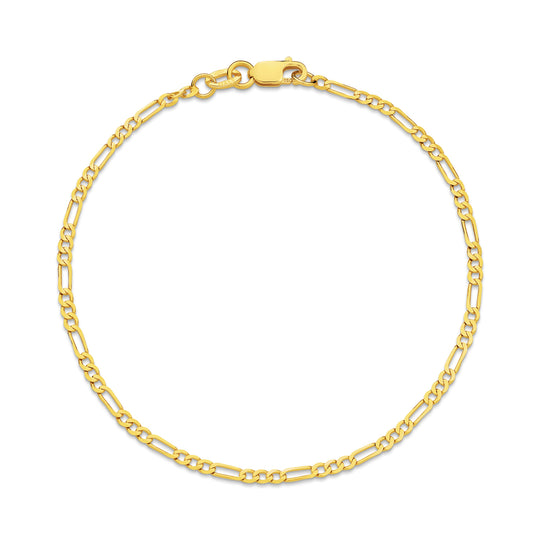 9ct Yellow Gold 1.92mm Diamond Cut Figaro Bracelet – 19cm