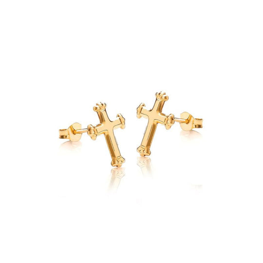 9ct Yellow Gold 11x8mm Cross Stud Earrings