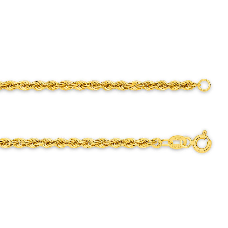 9ct Yellow Gold 2.72mm Hollow Diamond Cut Rope Chain | Jewels of St Leon
