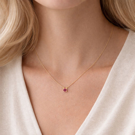 9ct Yellow Gold Pink Tourmaline Necklace