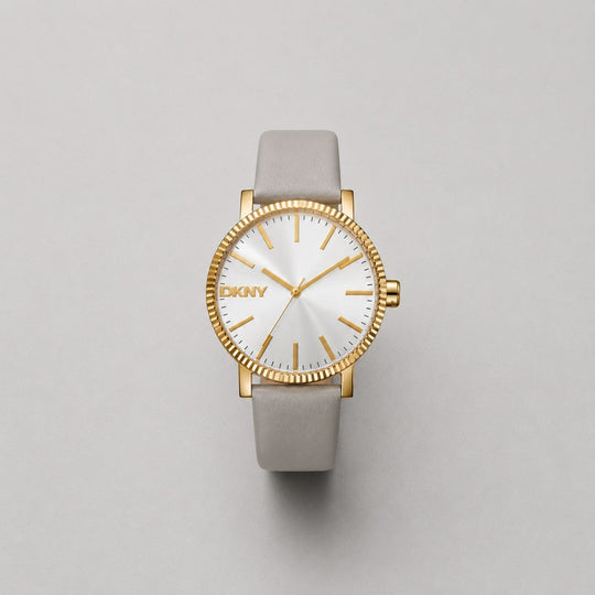 DKNY Soho Maxi Silver Dial Grey Leather Strap Watch