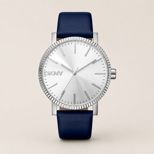 DKNY Soho Maxi Silver Dial Blue Leather Strap Watch