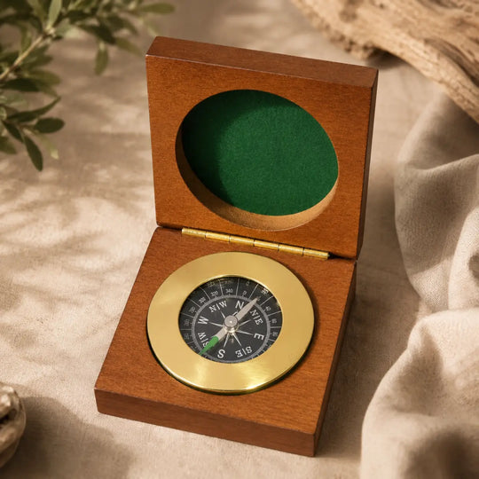 Personalised Brass Pocket Compass in Wooden Presentation Box
