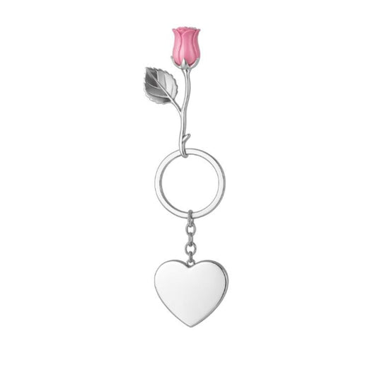 Rose Keyring with Engravable Heart Charm