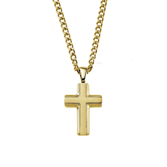 Gold Tone Stainless Steel Cross Necklace