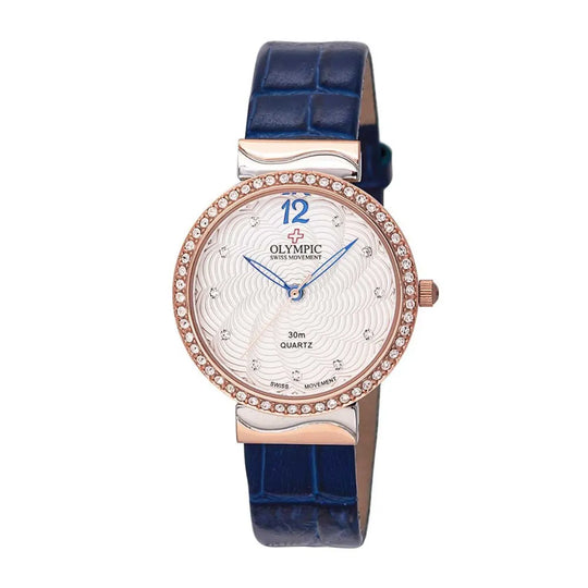 Olympic Stone Set - Rose Gold Blue Strap Ladies' Watch