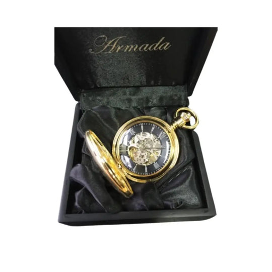 Gold Skeleton Mechanical Pocket Watch