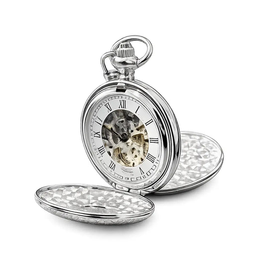 Silver Heritage Skeleton Mechanical Pocket Watch