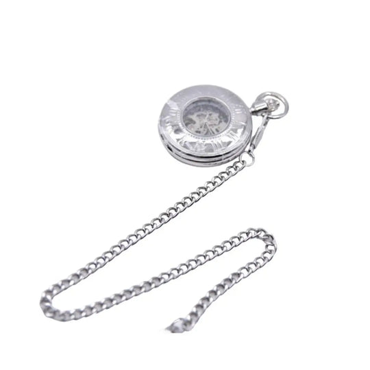 Silver Skeleton Mechanical Pocket Watch