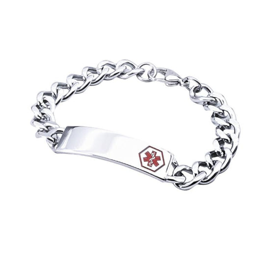 Stainless Steel Medic ID Bracelet 21cm – Engravable Plate 42×12mm