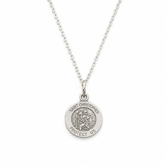Sterling Silver St Christopher Medal Necklace 12mm – Engravable 50cm Cable Chain