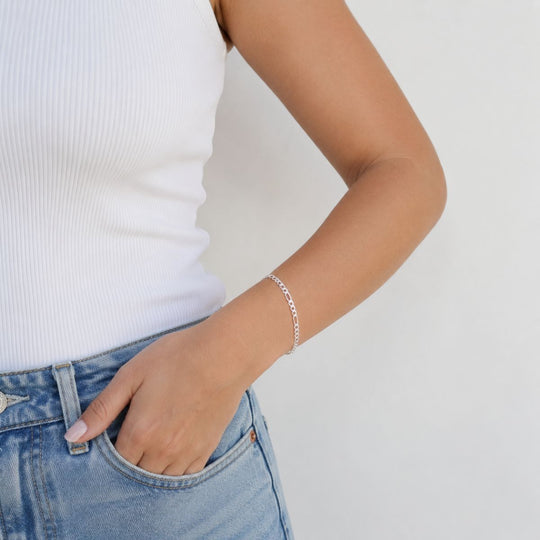 Sterling Silver 3.9mm Figaro Bracelet - 18cm