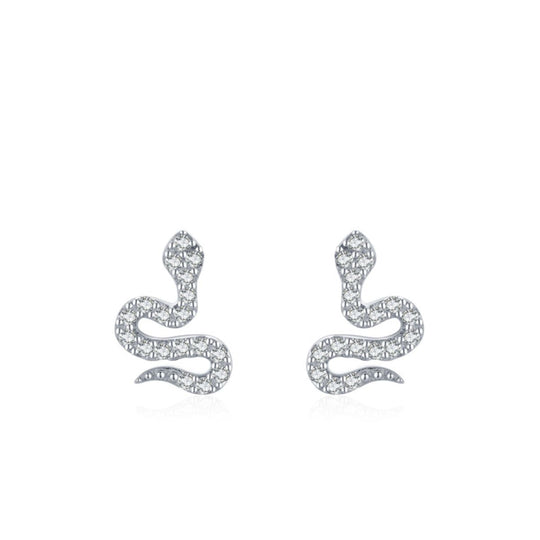 925 Sterling Silver CZ Snake Stud Earrings