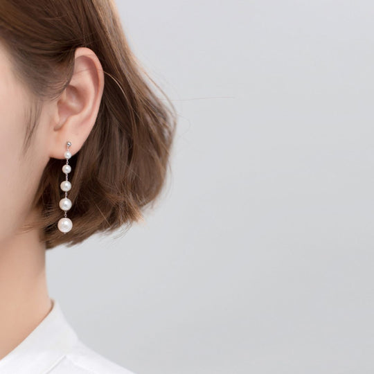 Sterling Silver Graduating Freshwater Pearl Drop Earrings 60mm