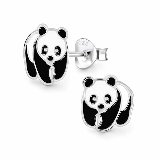 Sterling Silver Panda Stud Earrings