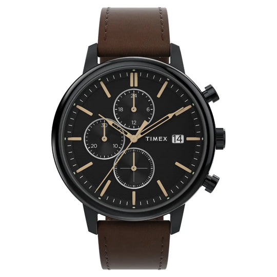 Timex Chicago Black Dial Brown Leather Chronograph Men’s Watch