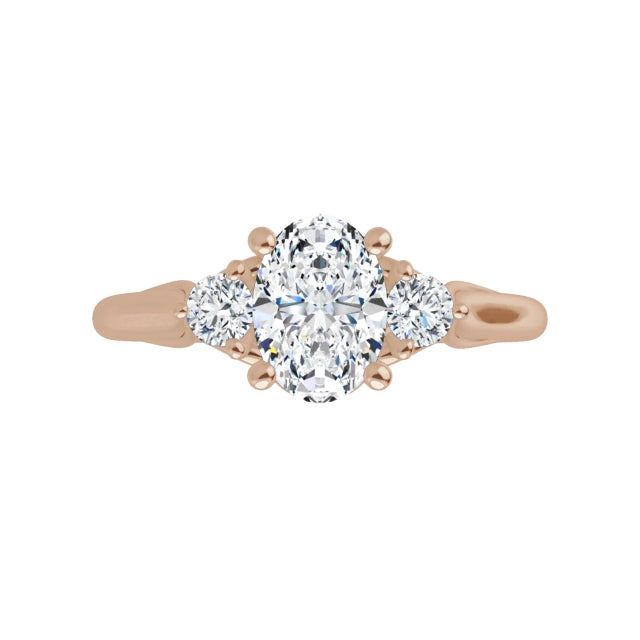 0.86CTW Oval-Cut 3-Stone Diamond Engagement Gold Ring