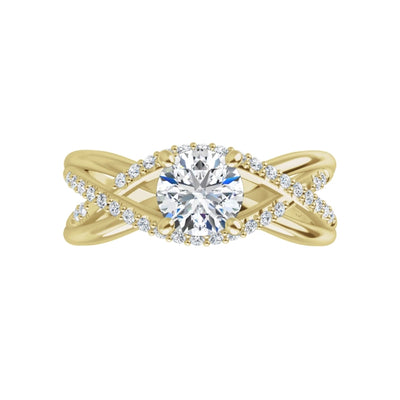 0.62ct Natural Diamond Criss Cross Modern Sleek Engagement Ring in 14K Gold