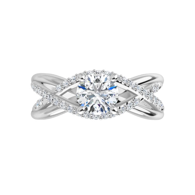 0.62ct Natural Diamond Criss Cross Modern Sleek Engagement Ring in 14K Gold