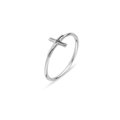 925 sterling silver ring with polished sideways cross – everyday faith-inspired jewellery.