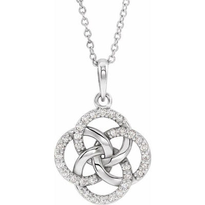 This beautiful piece of jewellery that features a Celtic five-fold knot design, accented with 32 natural diamonds. The pendant is made of rhodium-plated 925 sterling silver, which gives it a bright, shiny finish that will last for years to come. Available from Jewels of St Leon Online Jewellery Australia.