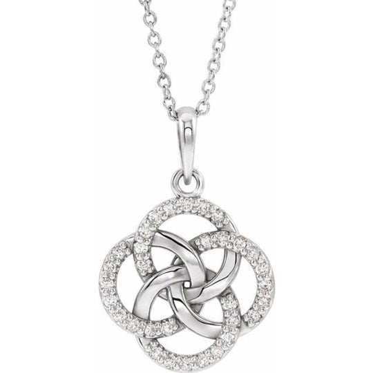 Sterling Silver Celtic Knot 0.12CTW Diamond 40-45cm Necklace.
