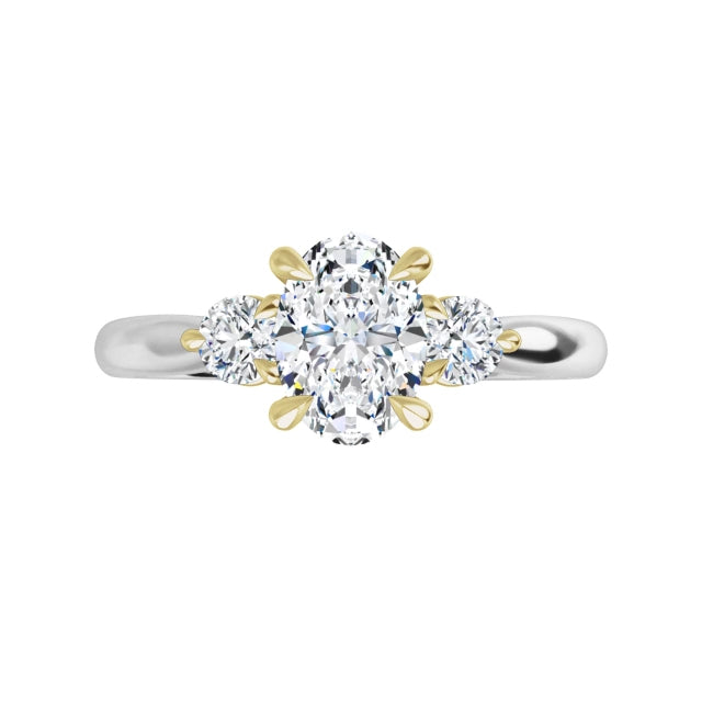 14K White Gold Band with a 14K Yellow Gold setting, with three natural diamonds in a classic style. Available from Jewels of St Leon Jewellery Australia