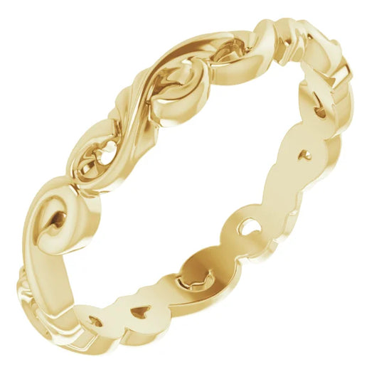 10ct Yellow Gold Sculptural Scroll Band – Elegant Statement Ring