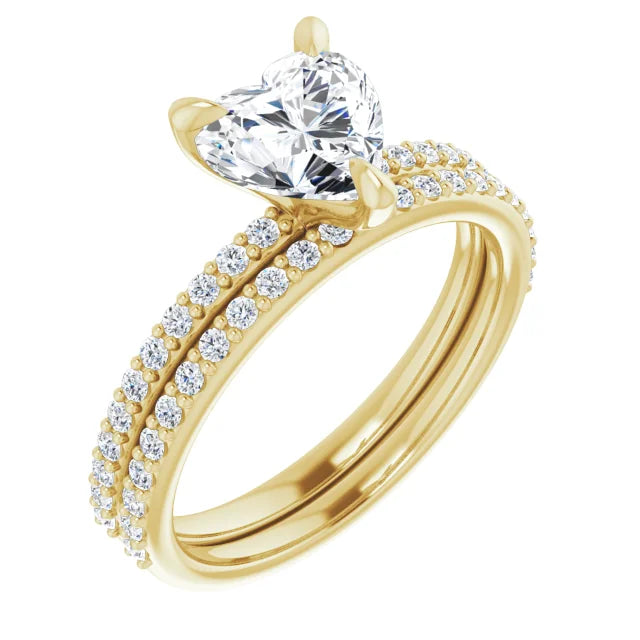 Heart-Shaped 1.32CTW Moissanite Engagement Ring with Accents in 10K yellow Gold with matching accented wedding band from Jewels of St Leon Engagement Rings Australia