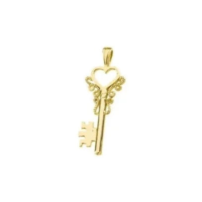 10ct Yellow Gold Scroll Key Heart Pendant – 25x9.5mm