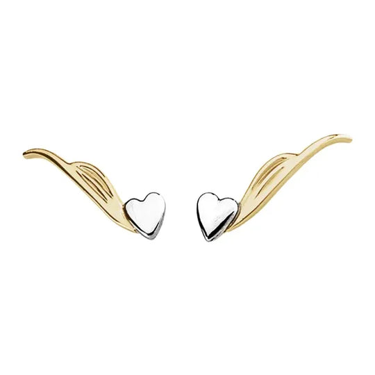 10ct Yellow & White Gold Heart Ear Climbers – Romantic Design