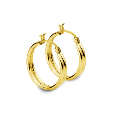 23mm Fancy Hoop Earrings. Crafted from 14K Yellow Gold-Plated 925 Sterling Silver, sold by Australia's best online jewellery store Jewels of St Leon and part of the Essential Silver Collection. Free Shipping on all products Australia wide.