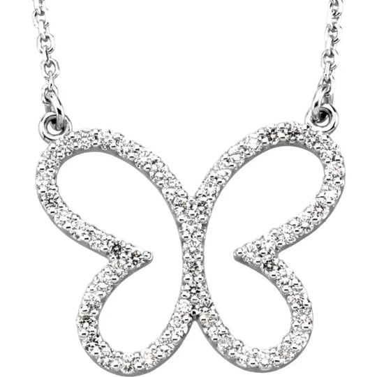 14kt White Gold 40cm 1/4CTW Diamond Butterfly Necklace.
