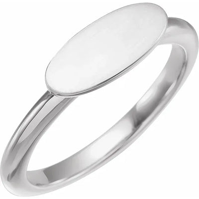 14K White gold Oval Signet Ring, Engravable for that personalised touch. Available from Jewels of St Leon.