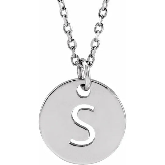 Sterling Silver 40-45cm 10mm Initial Disc Pendant Necklace