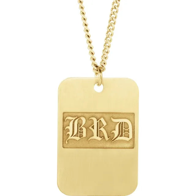 3-Letter Old English Monogram Dog Tag Necklace - Custom Made to Order