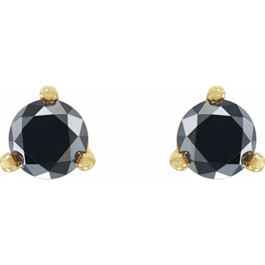 3mm Black Natural Diamond Stud Earrings in 14K Yellow Gold.
