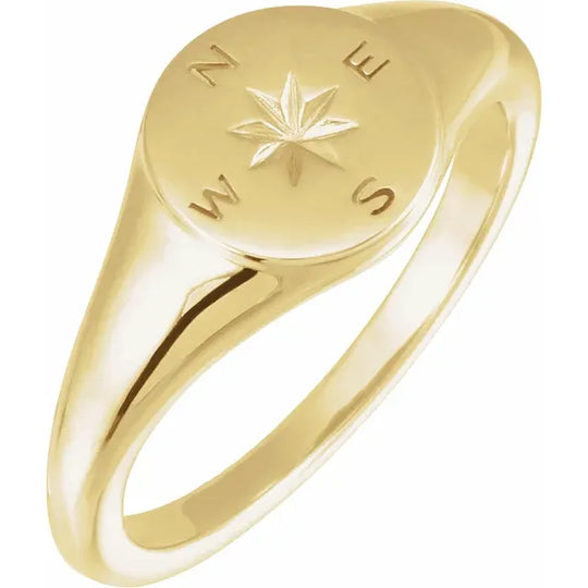 14kt Yellow Gold 9.3mm Compass Signet Ring