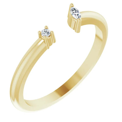 0.04ct Diamond Negative Space Gold Ring. Features a round and marquise natural diamond either side of the negative space. Crafted from 14K yellow Gold, now available from Jewels of St Leon Australia online jewellery store